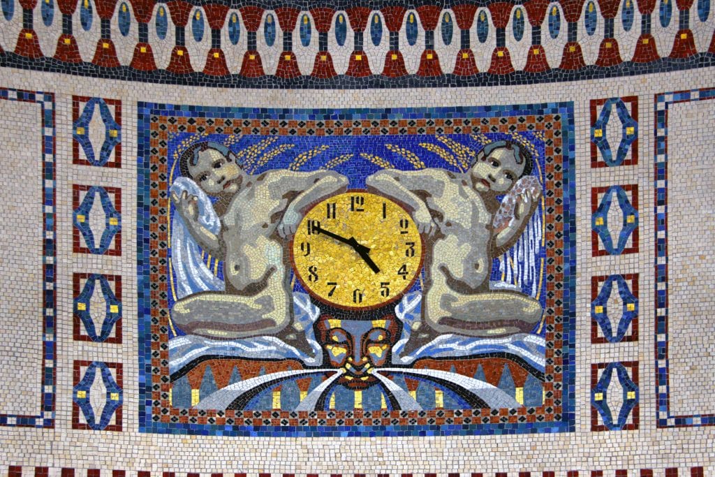 Mosaik, Uhr Wartesaal Badehaus 3 Sprudelhof Bad Nauheim