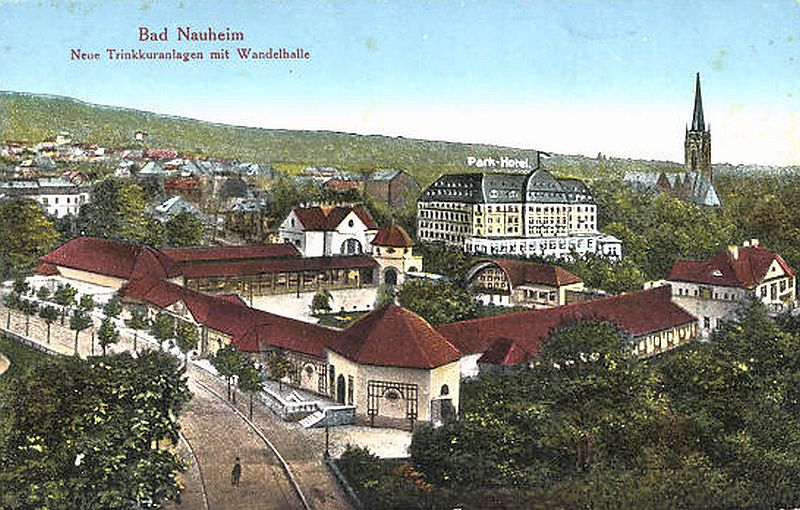 Übersicht Trinkkuranlage Bad Nauheim um 1915 - historische Postkarte