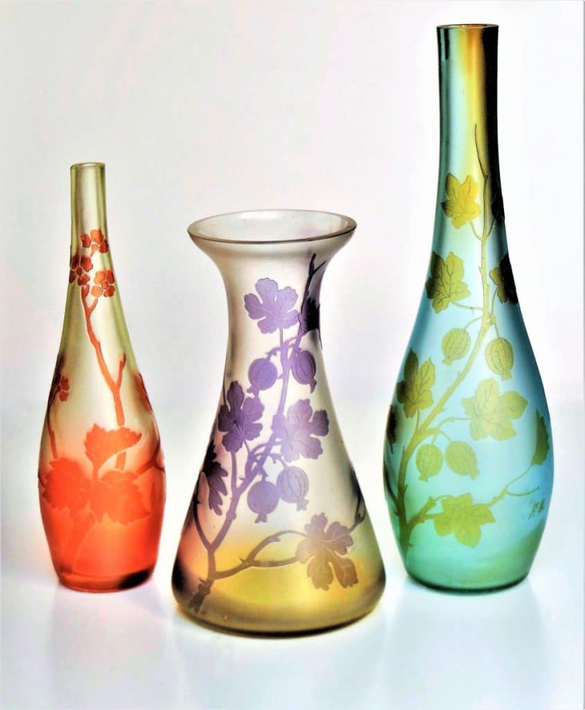 3 Vasen mit Blumen bzw. Blattmustern von Heckert
