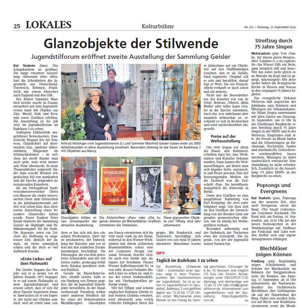 Wetterauer Zeitung, 13.09.2022 Ausstellung Stilwende 1900