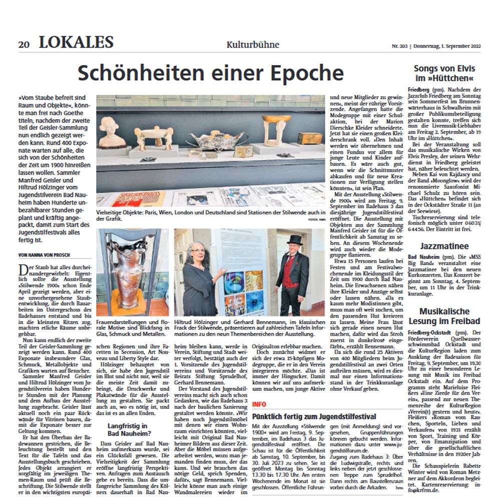 Wetterauer Zeitung zur Ausstellung Stilwende 1900 - 01.09.2022