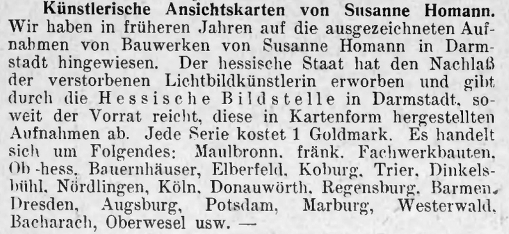 Beitrag über Susanne Homann in der Deutschen Bauzeitung von 1924
